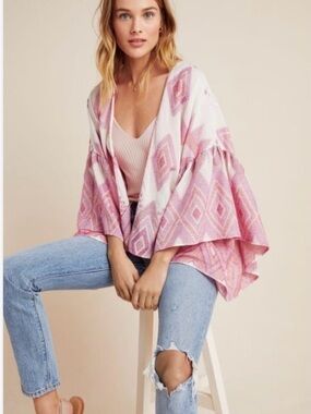 Anthropologie Jacinda Pink & White Diamond Pattern Kimono Wrap One Size $98
